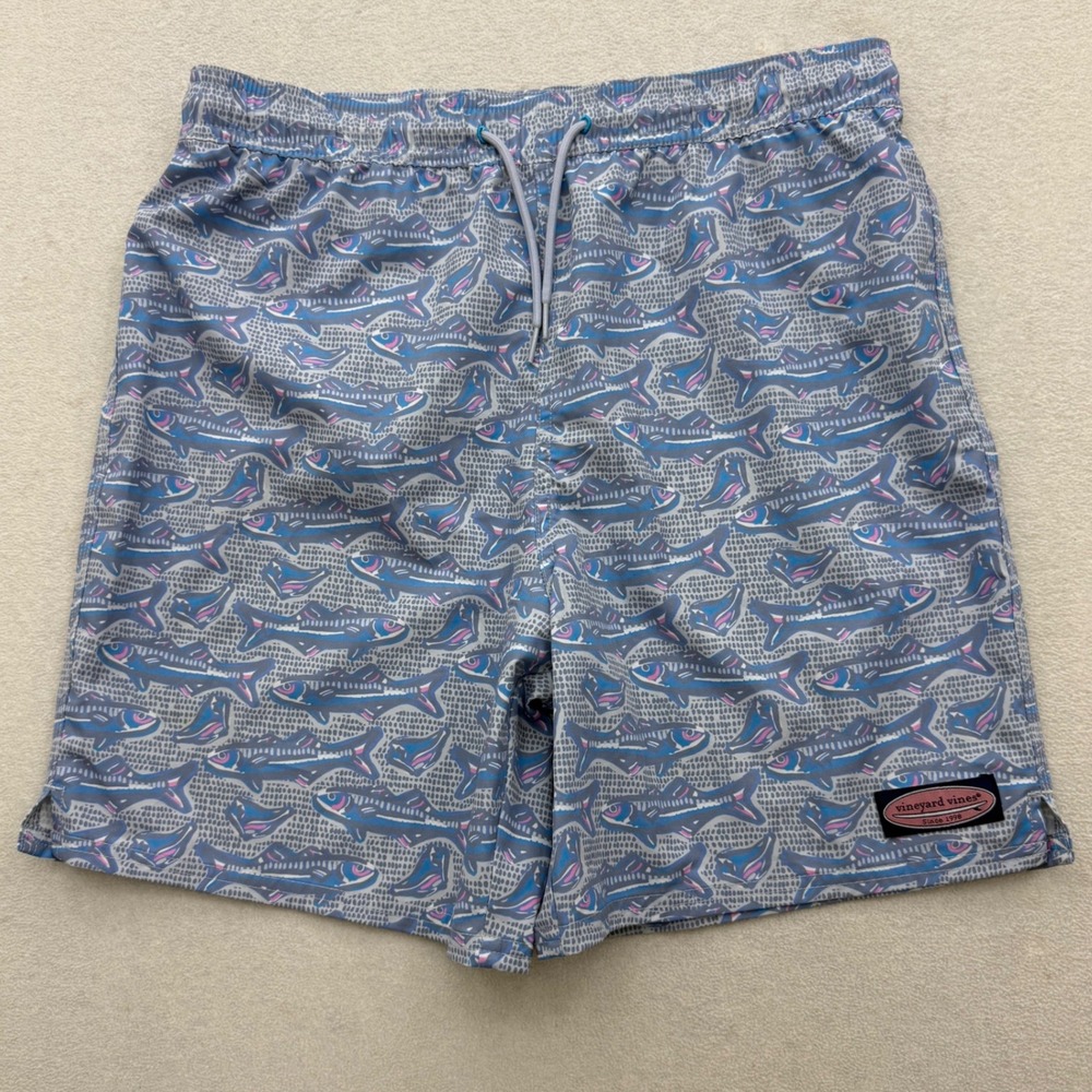 Vineyard‎ Vines Swim Trunks Mens XL Blue Fish Print Performance Stretch Shorts
